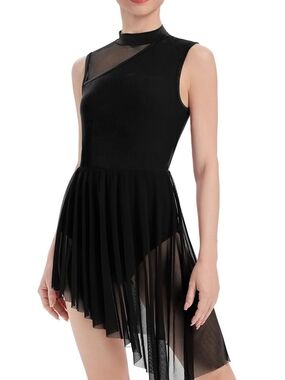 IBAKOM Lyrical Dance Costume For Women Halter Neck Asymmetrical Flowy Chiffon Sk